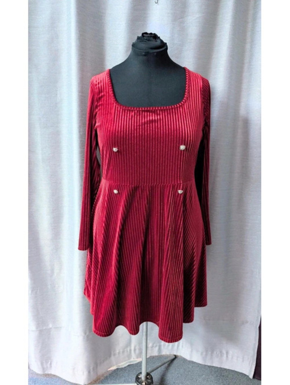 Red Striped Velvet Skate Dress 3X